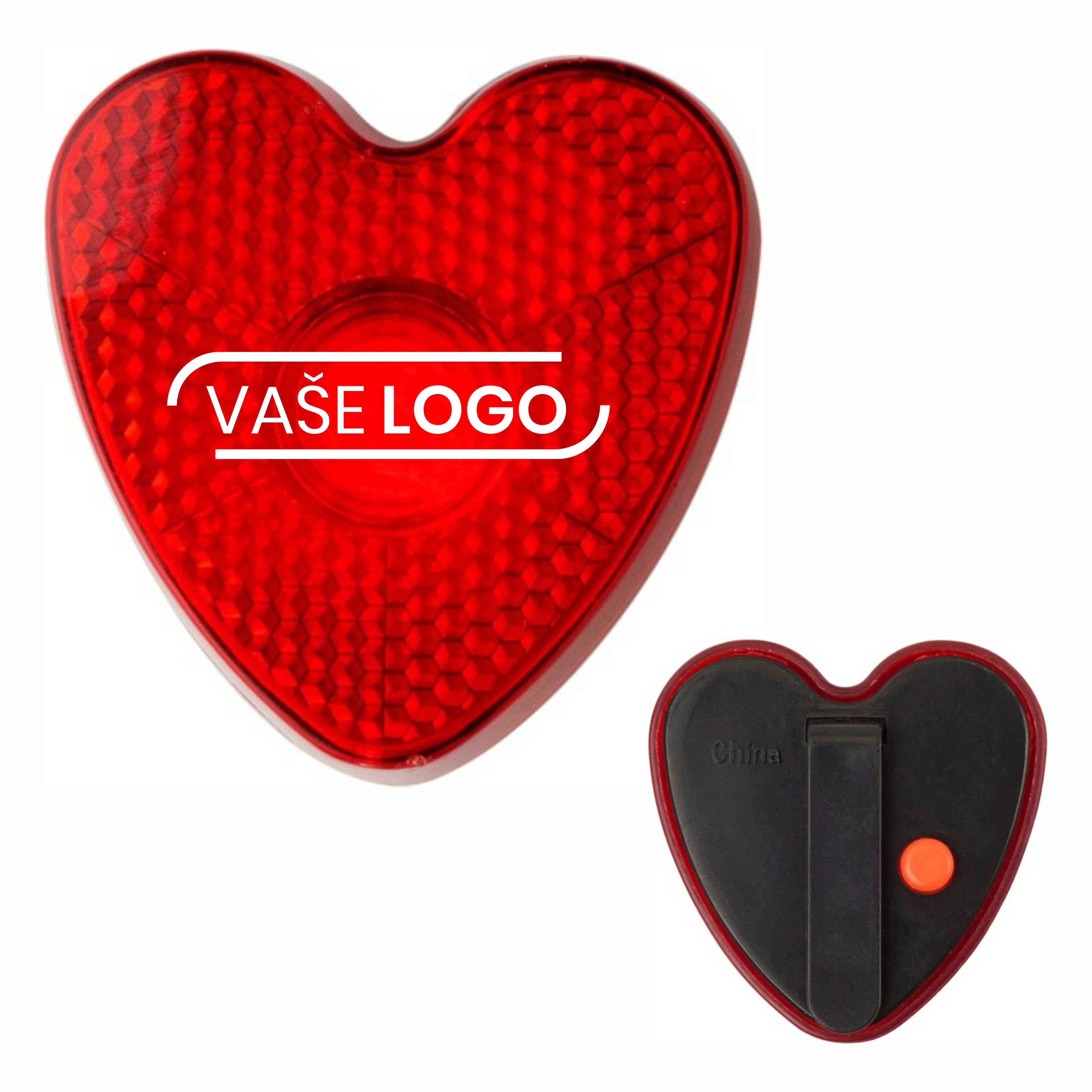 Reklamné reflexné LED svetlá s klipom v tvare srdca s potlačou