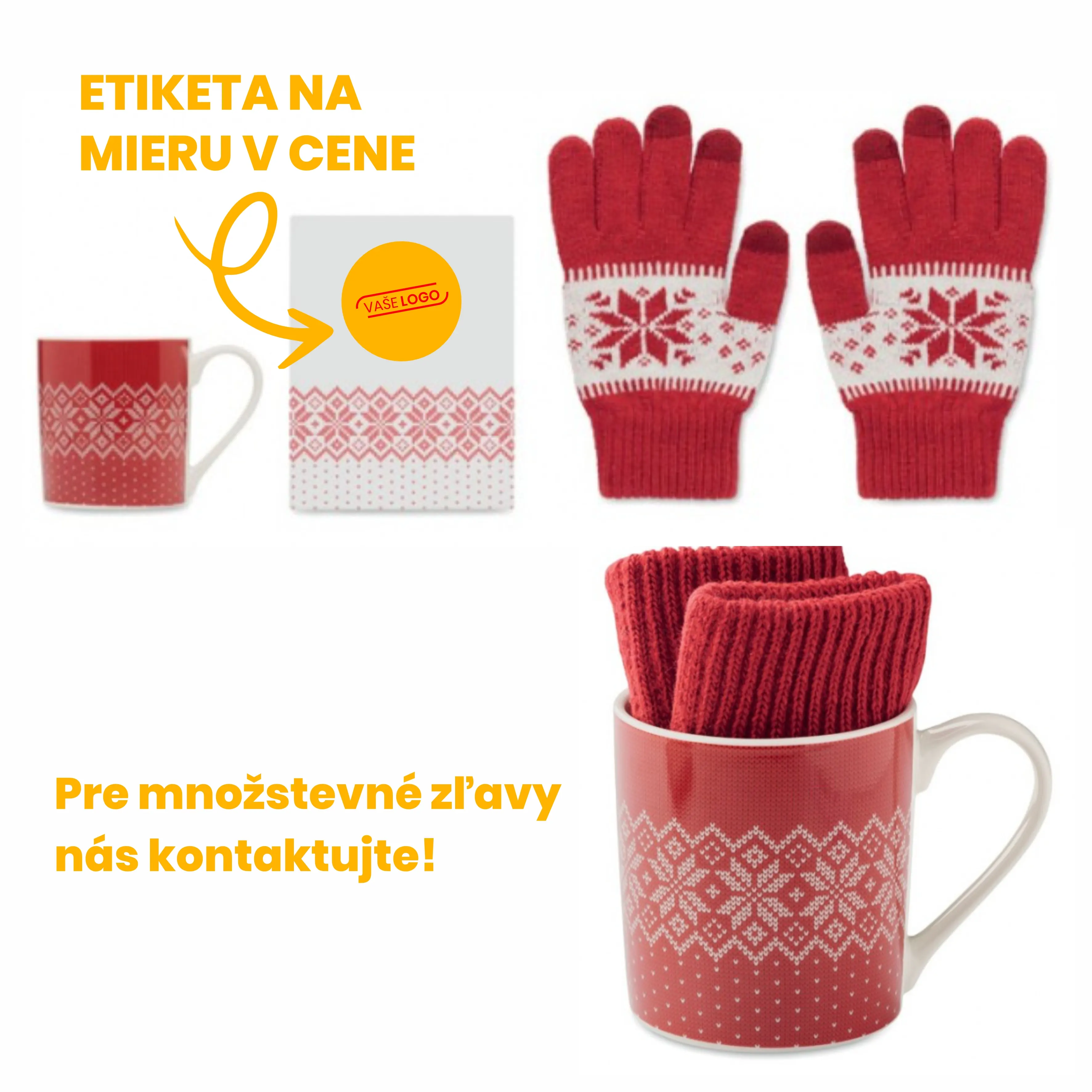 Vianočná darčeková sada hrnček+rukavice v krabičke s logom